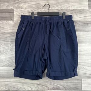 Lane Bryant Shorts Women's 14/16 Navy Blue Cotton Cuffed Hem‎ Drawstring Waist